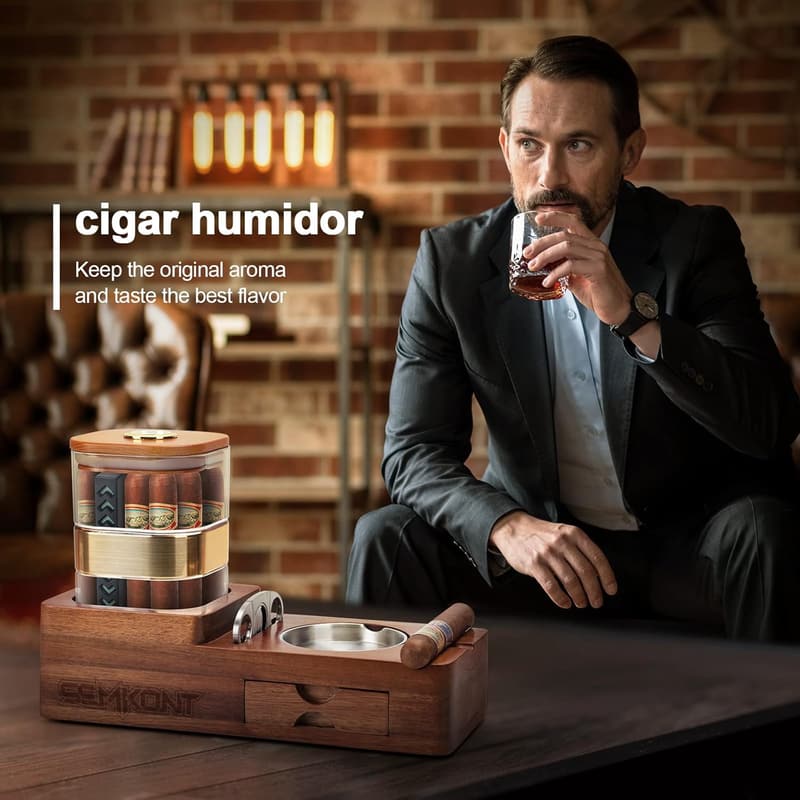 Wooden Cigar Humidor Set with Accessories for Men