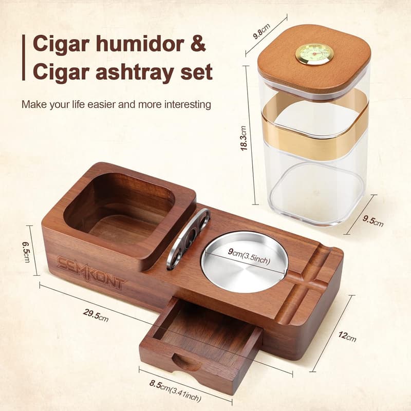 Wooden Cigar Humidor Set with Accessories for Men