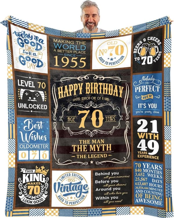 70th Birthday Blanket, 60x50 Inch Gift for Men