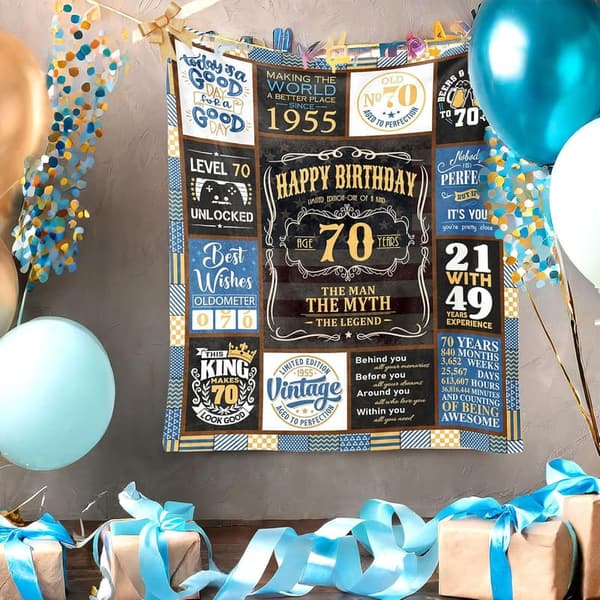 70th Birthday Blanket, 60x50 Inch Gift for Men
