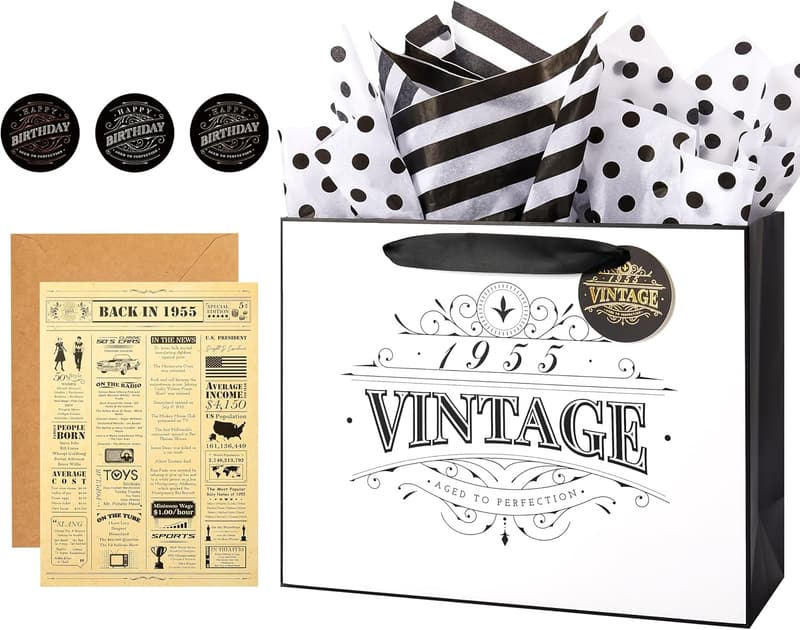 70th Birthday Gift Wrap Bag with Card & Tissue for Women