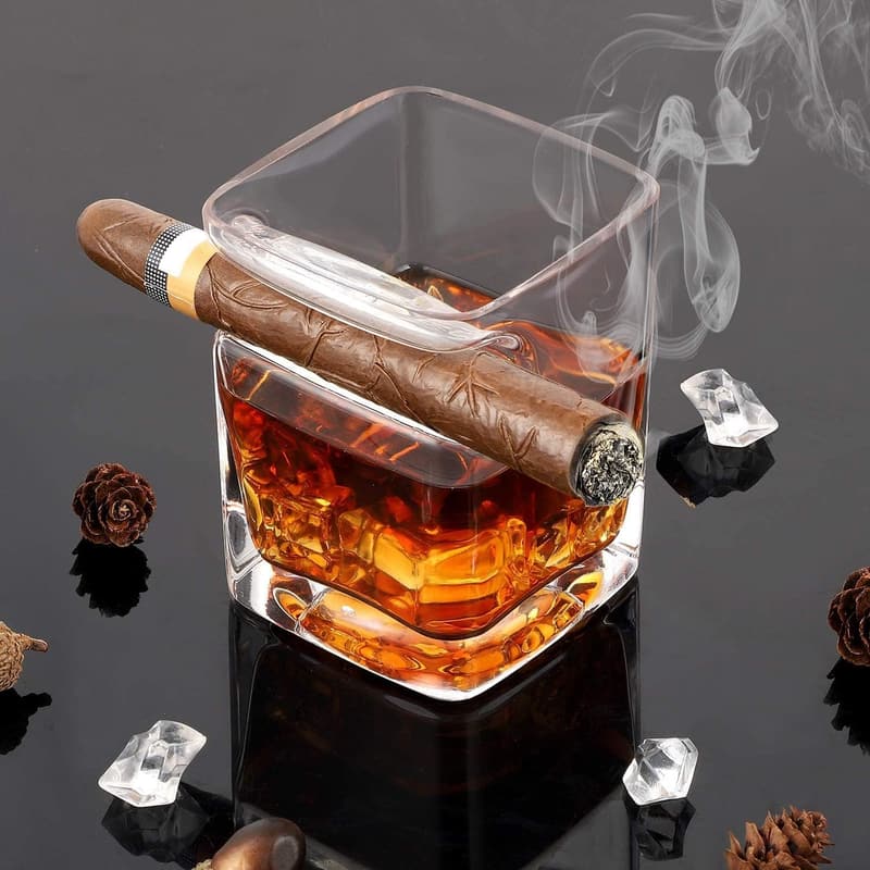 Whiskey Glass Set with Cigar Holder & Whiskey Stones for Men