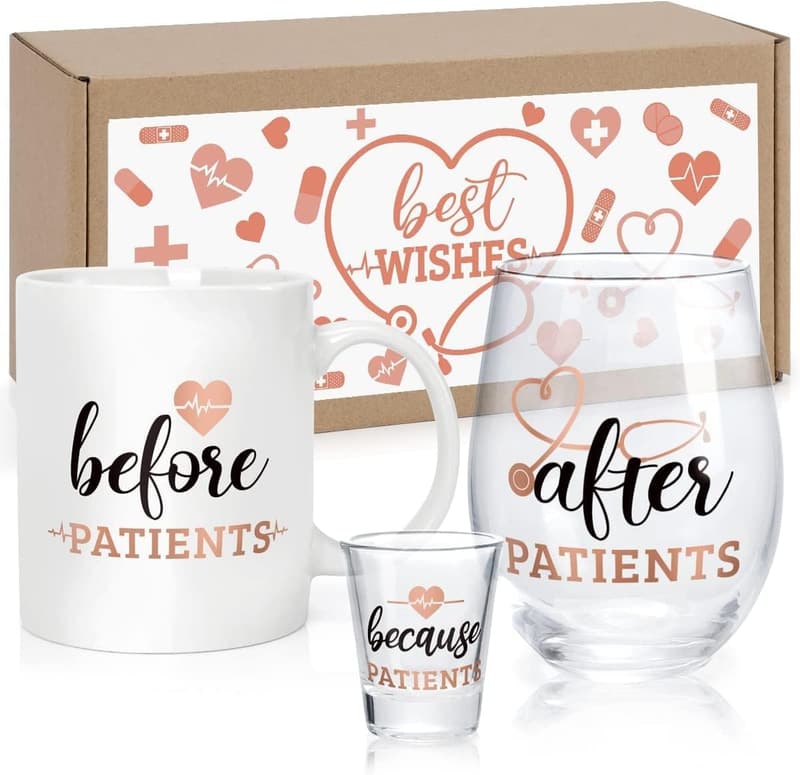 Medical Workers Drinking Set - 11 oz Mug & 18 oz Wine Glass, Rose Gold