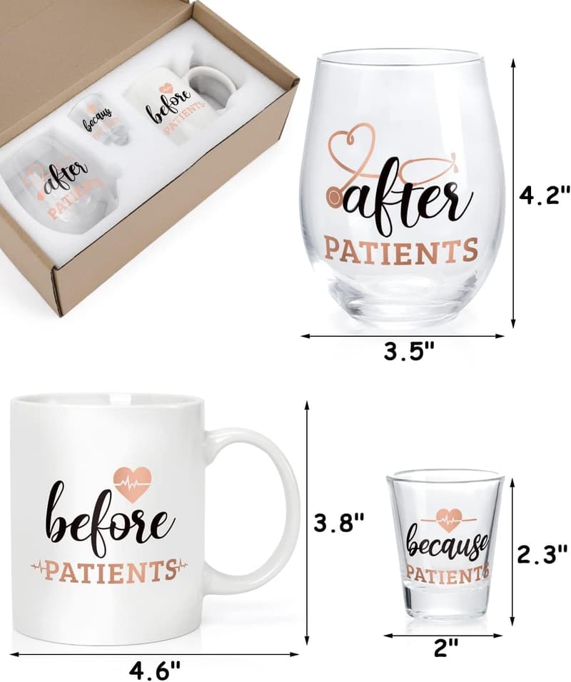 Medical Workers Drinking Set - 11 oz Mug & 18 oz Wine Glass, Rose Gold