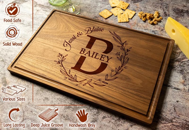 Personalized Engraved Wood Cutting Board for Couples