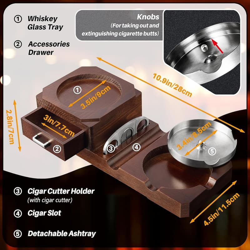 Whiskey Glass Tray and Cigar Ashtray Set for Men