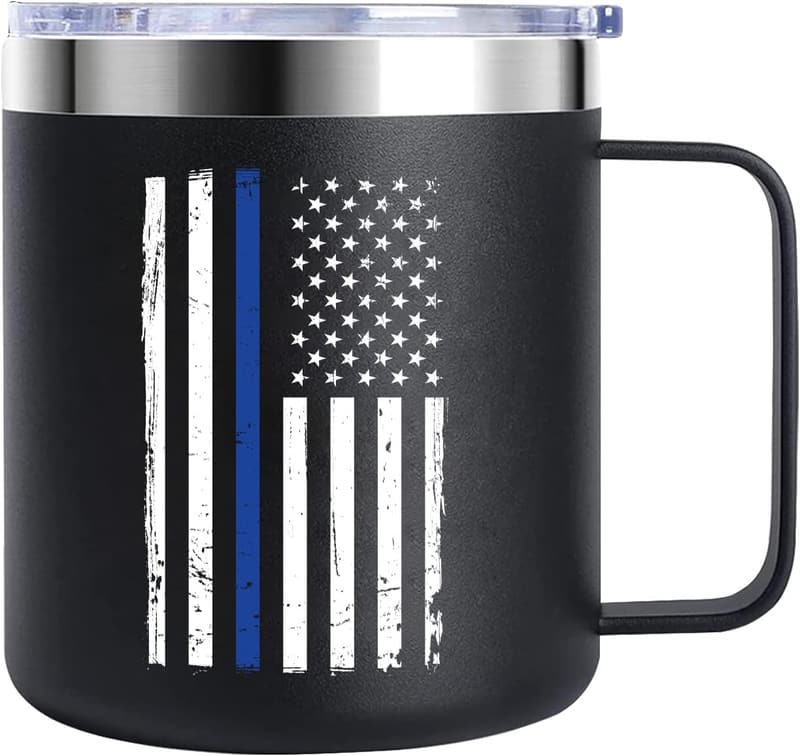 Police Retirement Travel Mug - Thin Blue Line Design, 12oz