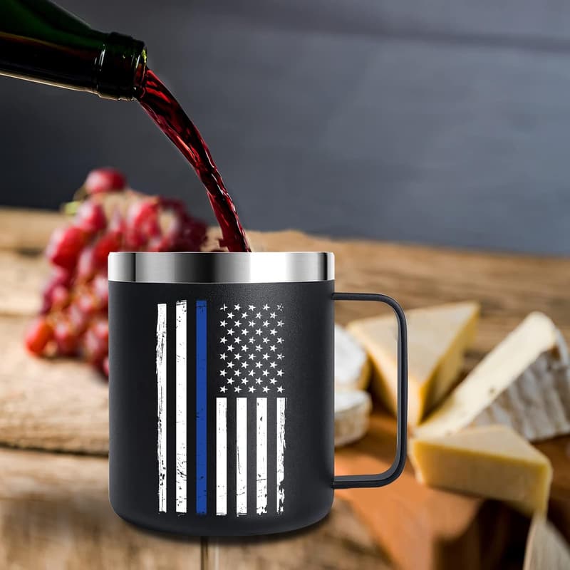 Police Retirement Travel Mug - Thin Blue Line Design, 12oz