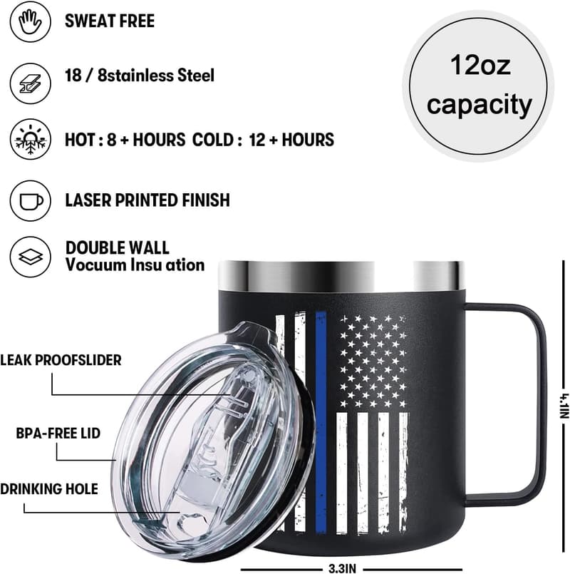 Police Retirement Travel Mug - Thin Blue Line Design, 12oz