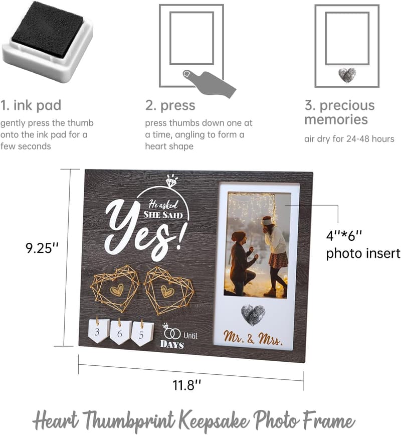 Engagement Countdown Heart Picture Frame & Ink Kit for Couples