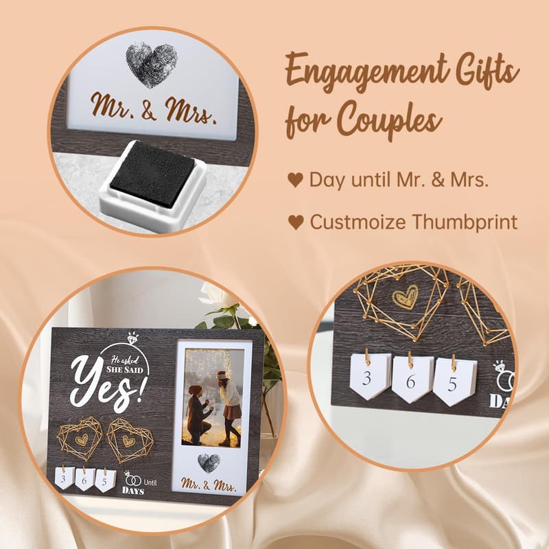 Engagement Countdown Heart Picture Frame & Ink Kit for Couples