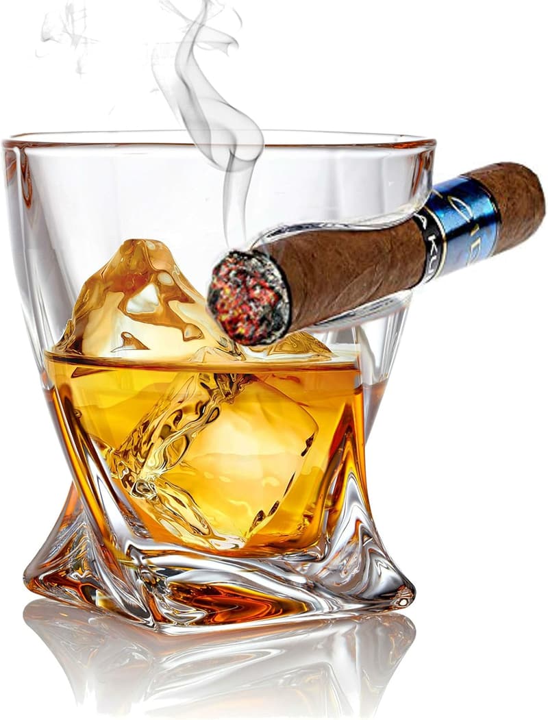Christmas Whiskey Cigar Glasses with Side Cigar Rest