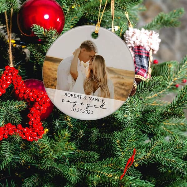 Personalized Engagement Photo Ornament for Couples 2025