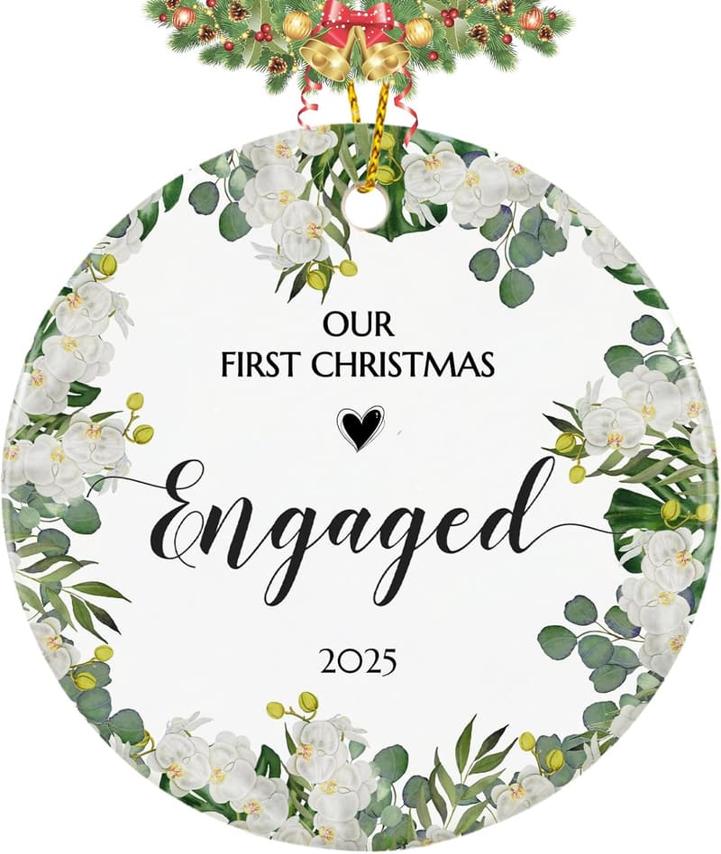 2025 Engagement Ornament - Ceramic Holiday Keepsake for Couples