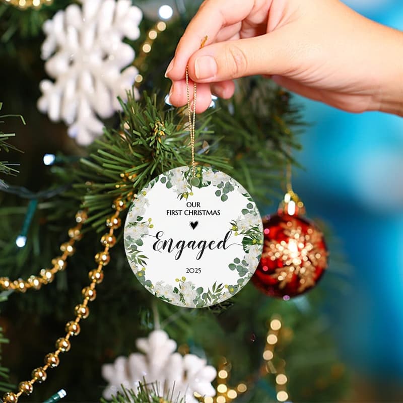 2025 Engagement Ornament - Ceramic Holiday Keepsake for Couples