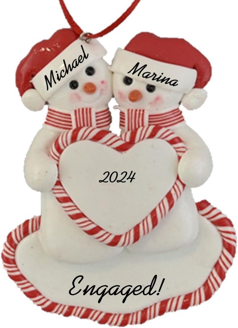 Engagement Gift: Personalized Snow Couple Christmas Ornament
