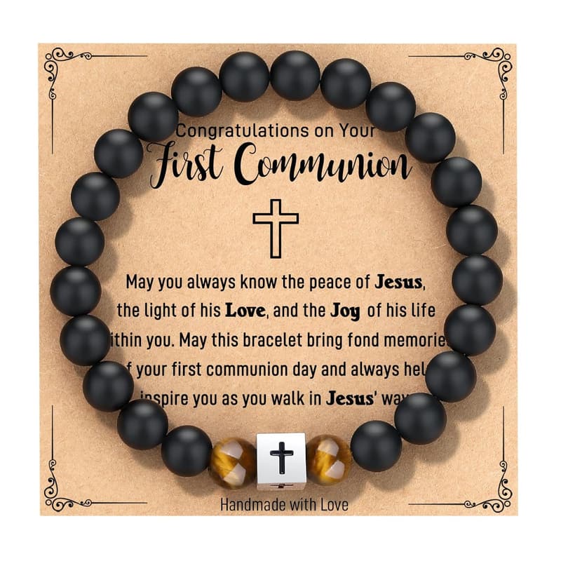 First Communion Cross Bracelet for Boys with Card