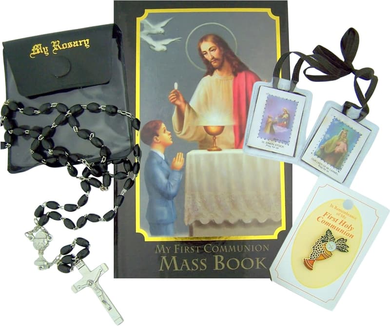 First Communion Gift Set for Boys: Missal, Rosary & Pin