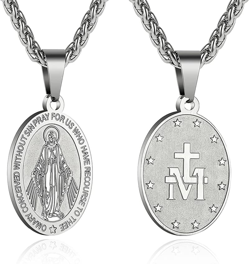 Men's Stainless Steel Virgin Mary Pendant Necklace