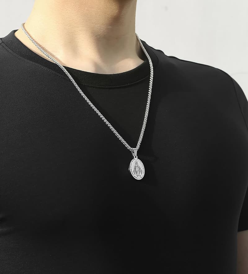 Men's Stainless Steel Virgin Mary Pendant Necklace