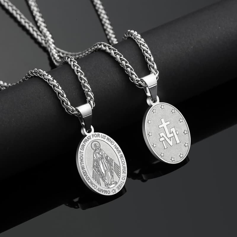 Men's Stainless Steel Virgin Mary Pendant Necklace