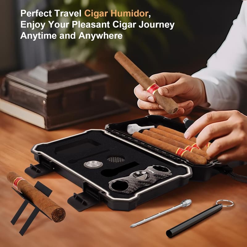 Portable Cigar Humidor Set with Accessories for Men