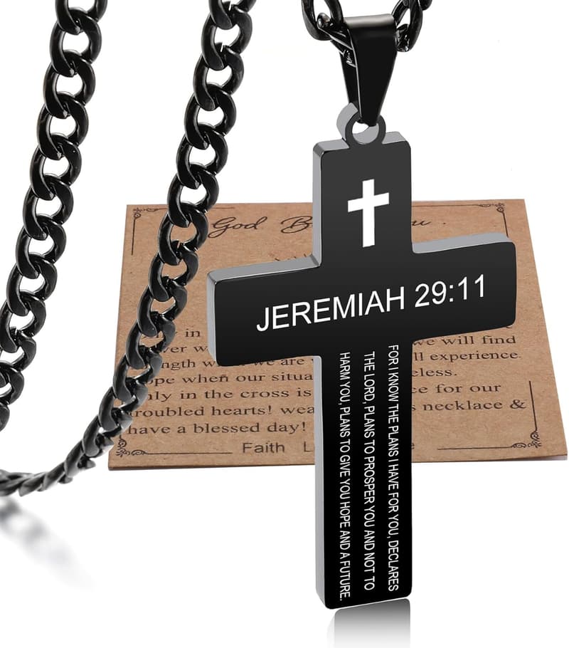 Christian Cross Necklace for Men with Bible Verse – Graduation Gift