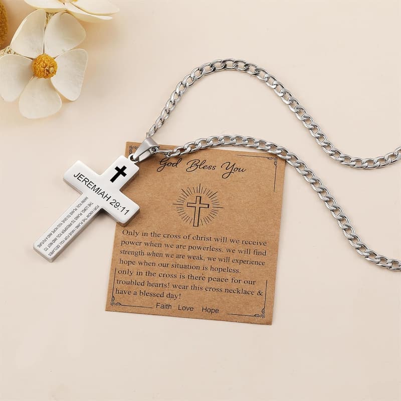 Christian Cross Necklace for Men with Bible Verse – Graduation Gift