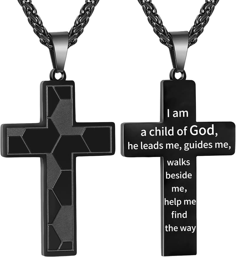 First Communion Soccer Cross Necklace for Boys, Stainless Steel