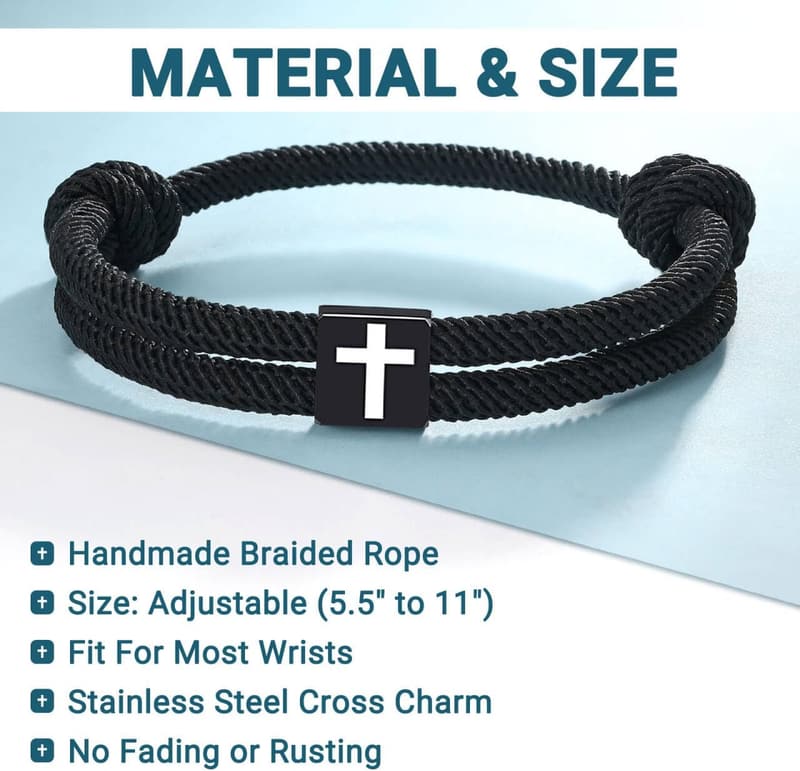 Men's Adjustable Rope Cross Bracelet - Perfect for Easter Gifts