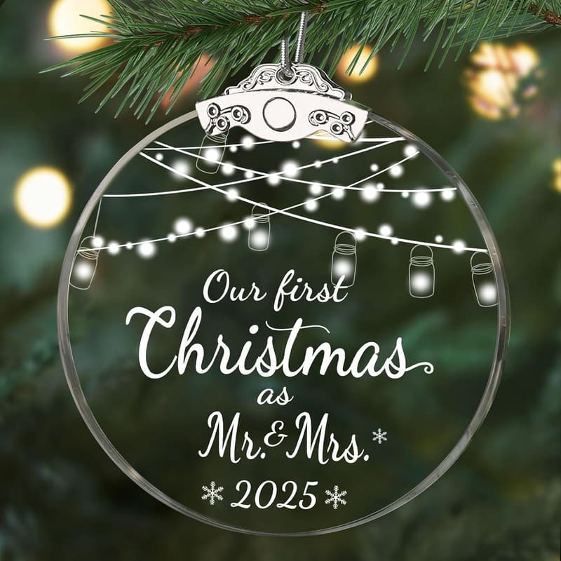 First Christmas as Mr. & Mrs. Crystal Ornament for Couples
