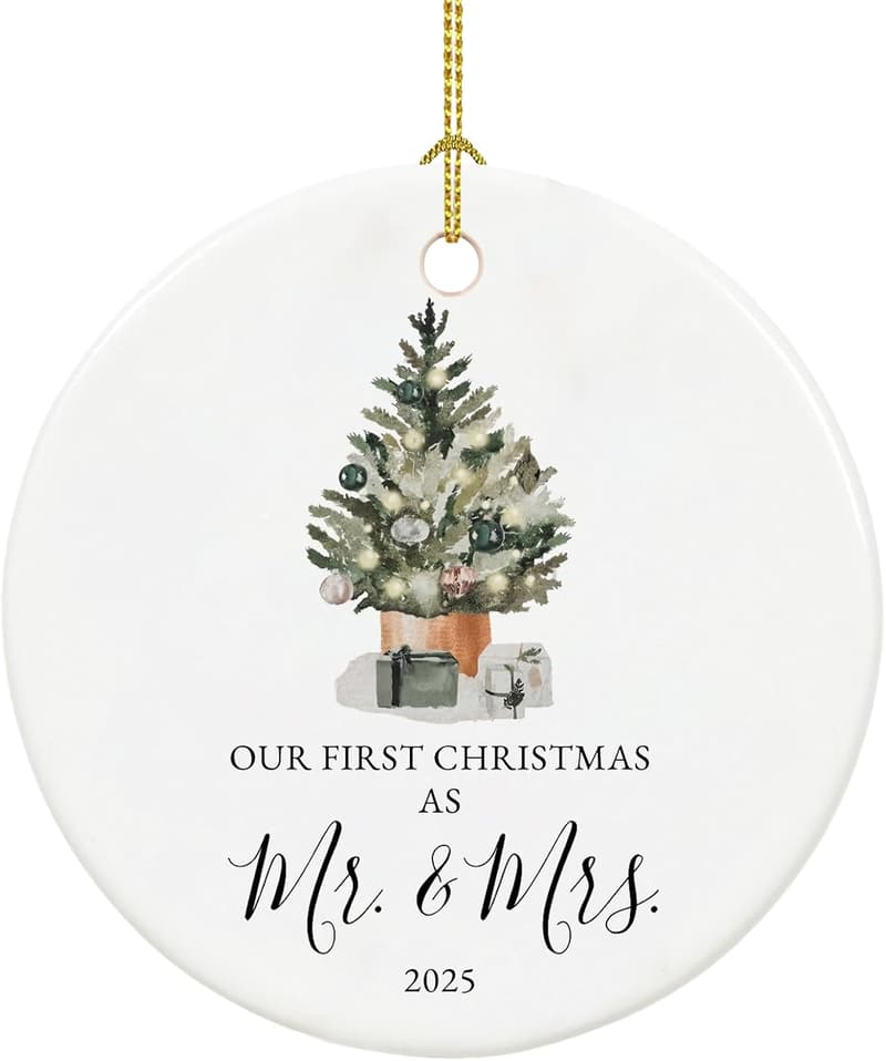 First Christmas Married Ornament 2025, Ceramic Keepsake for Couples