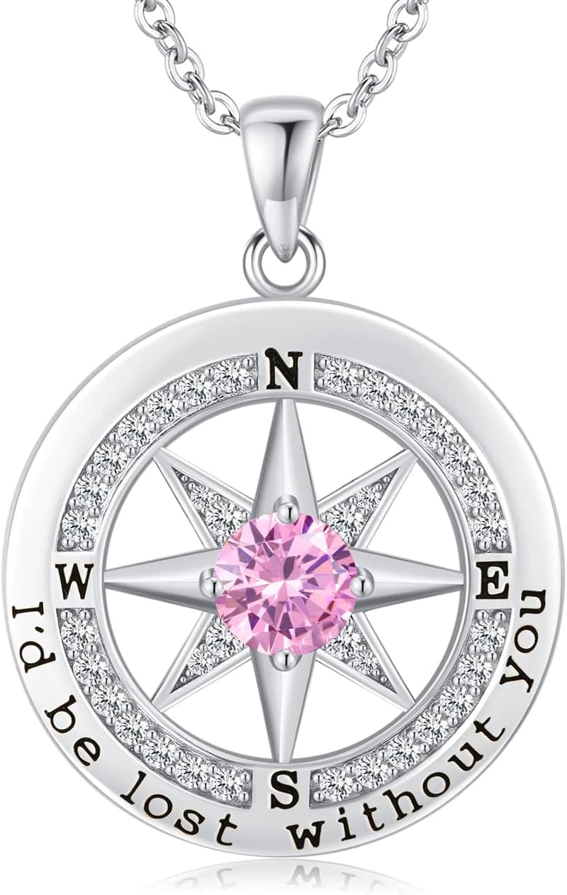 Sterling Silver Compass Necklace for Anniversary or Birthday