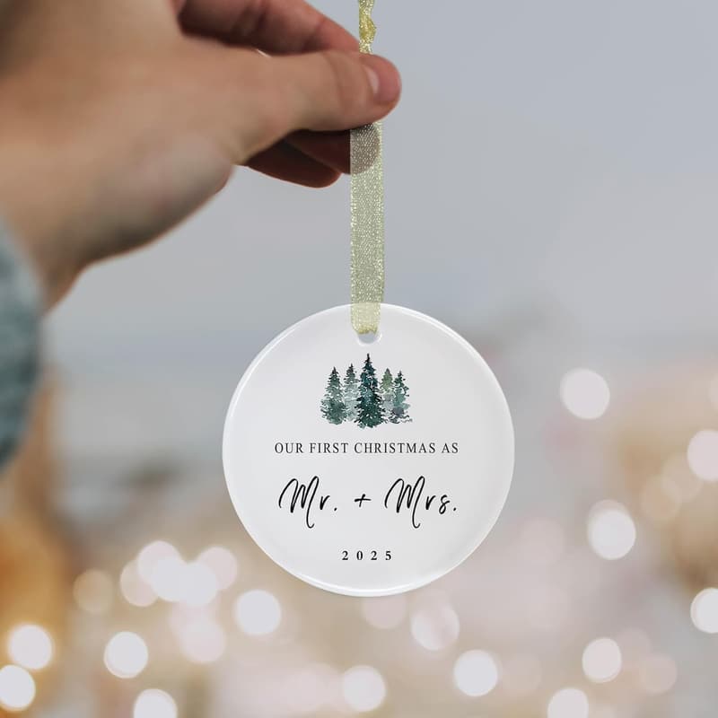 First Christmas Ornament for Newlyweds 2025 - Ceramic Decoration