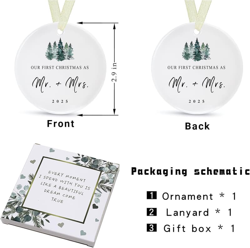 First Christmas Ornament for Newlyweds 2025 - Ceramic Decoration