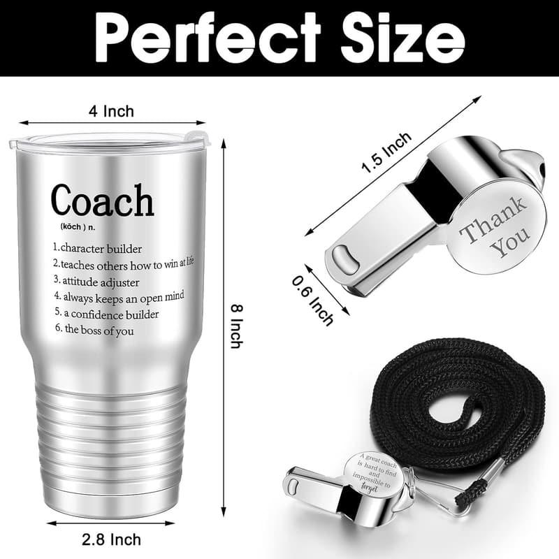 Coach Gift Set: 2 Stainless Steel Travel Tumblers with Whistles