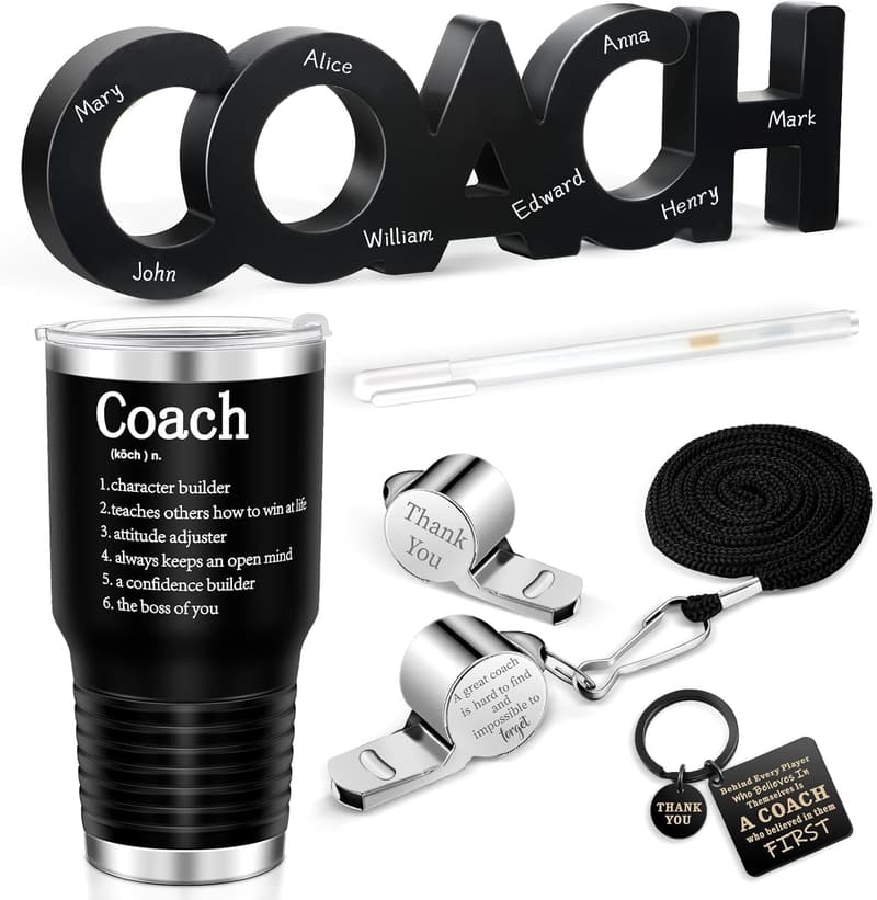 Coach Appreciation Gifts Set: Wood Sign, Travel Mug, Keychain