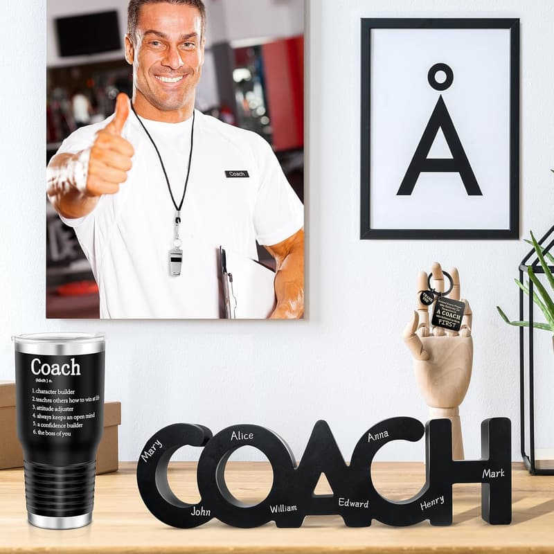 Coach Appreciation Gifts Set: Wood Sign, Travel Mug, Keychain