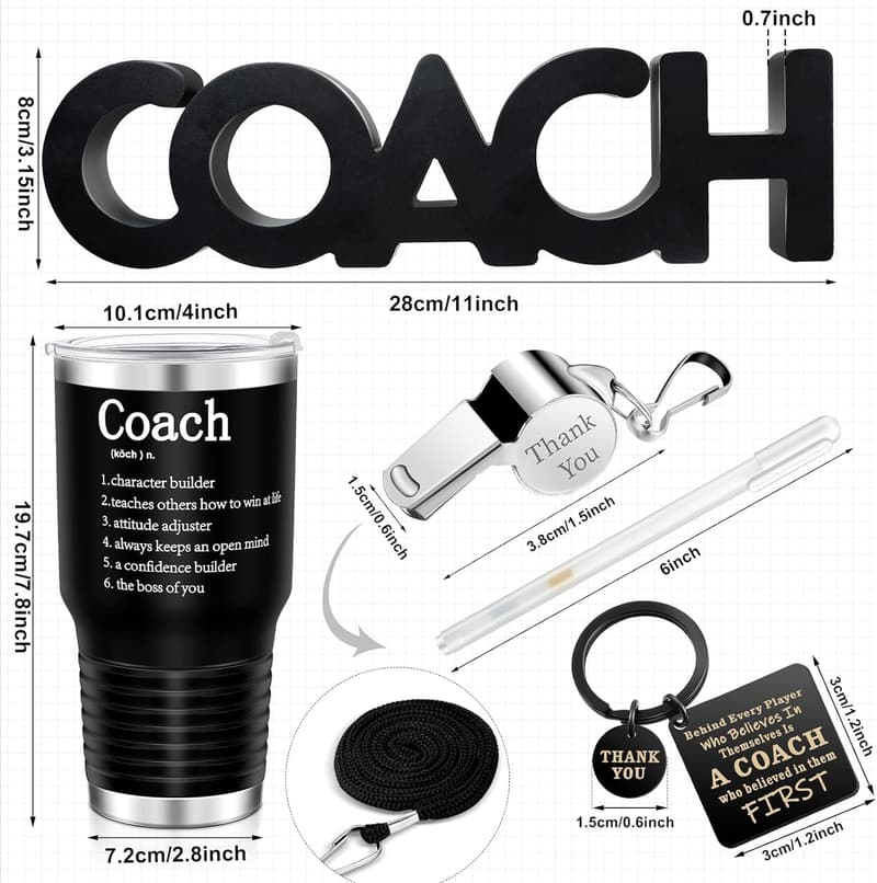 Coach Appreciation Gifts Set: Wood Sign, Travel Mug, Keychain
