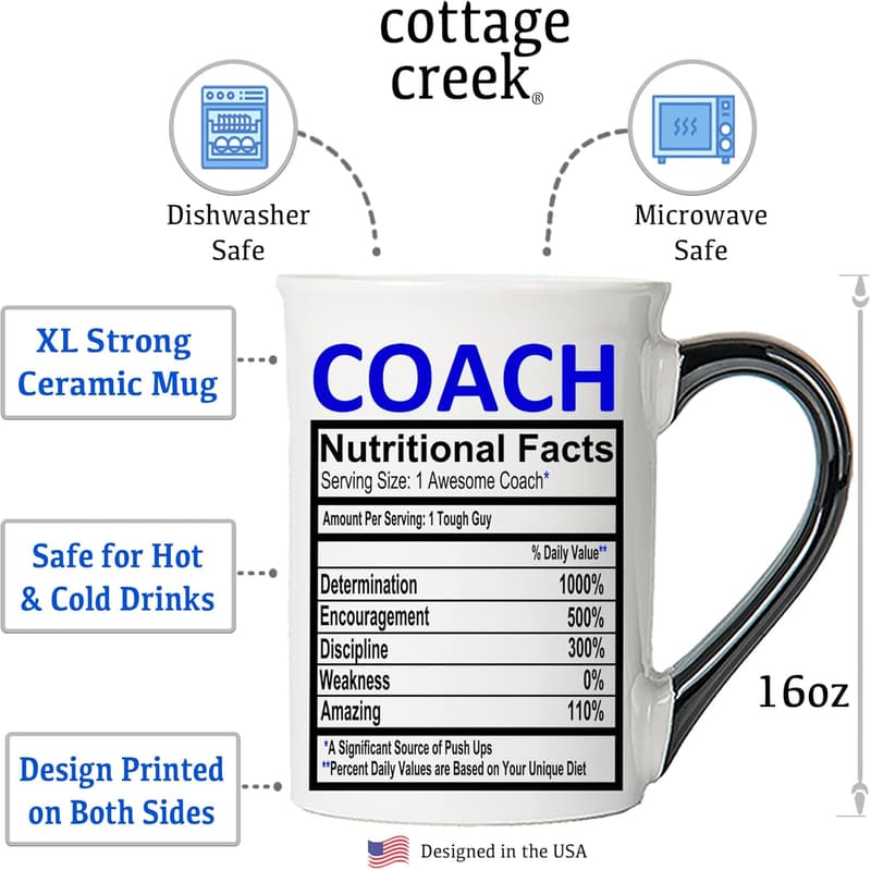 Coaching Gifts: Ceramic 16oz Mug for Men - Sports Theme