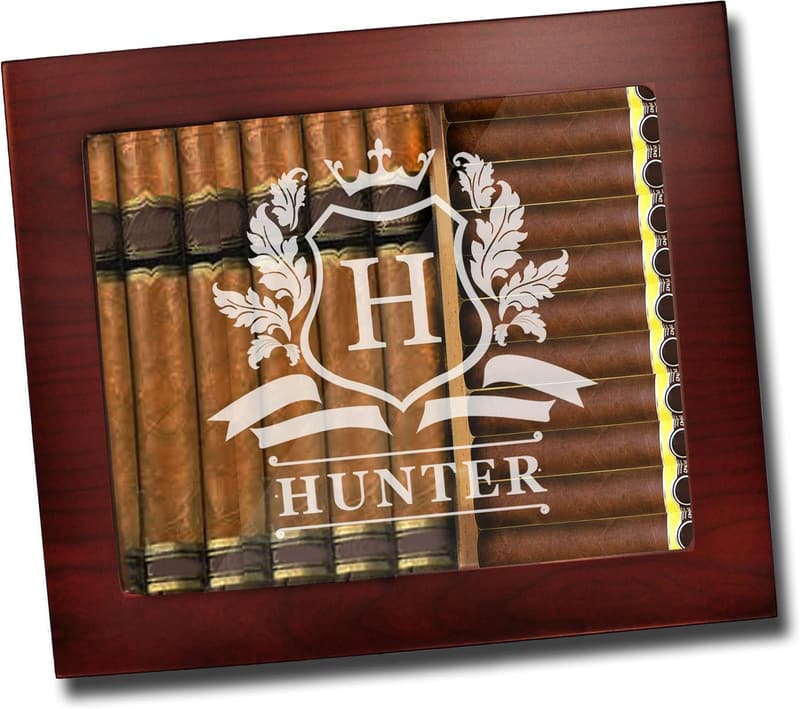 Personalized Rosewood Cigar Humidor Box Gift Set