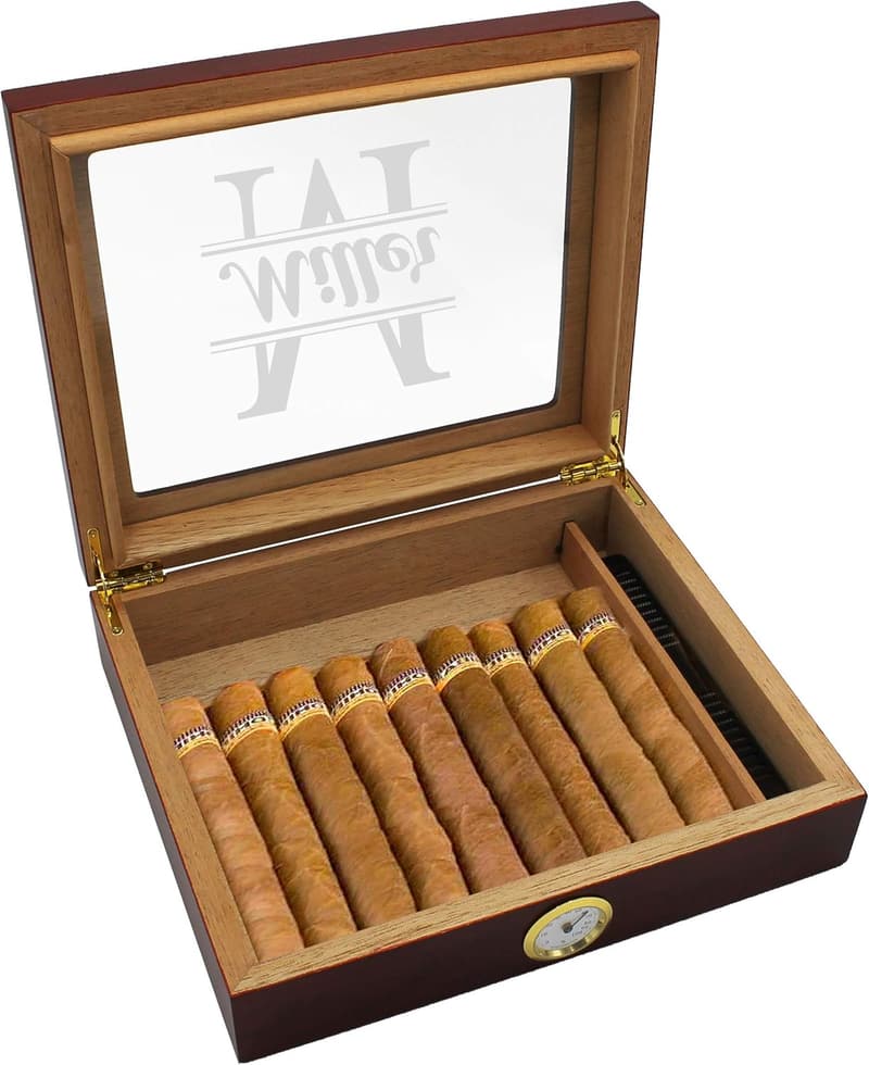 Personalized Rosewood Cigar Humidor Box Gift Set