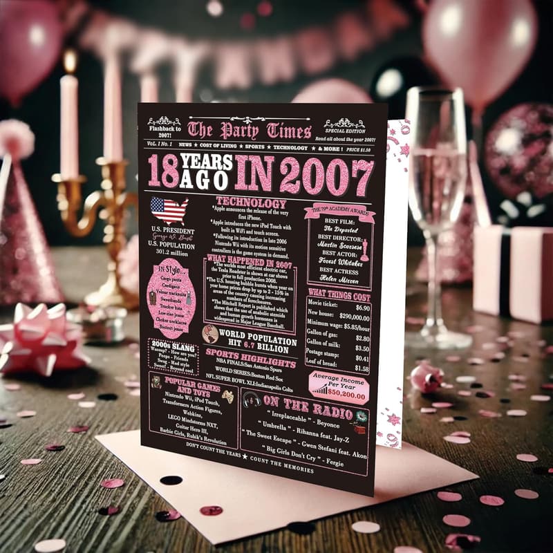 18th Birthday Card for Girls - Funny Back in 2007 Design