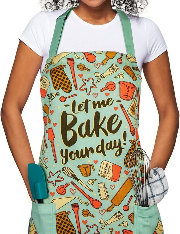Christmas Baking Aprons with Pockets - 100% Cotton, Adjustable