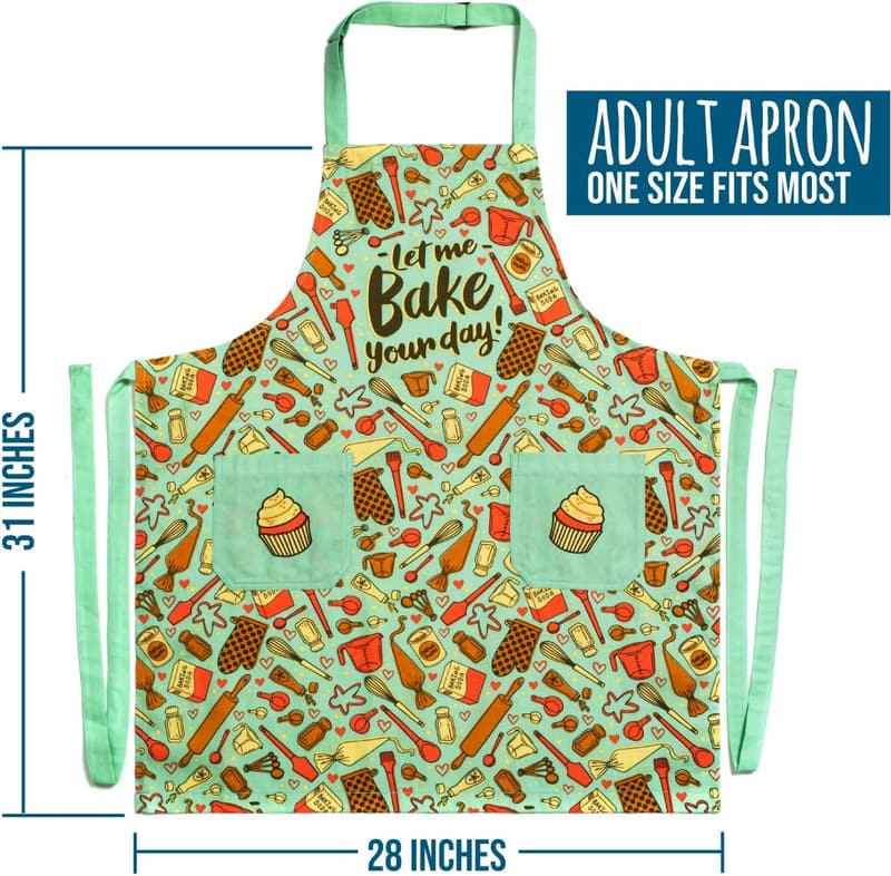 Christmas Baking Aprons with Pockets - 100% Cotton, Adjustable