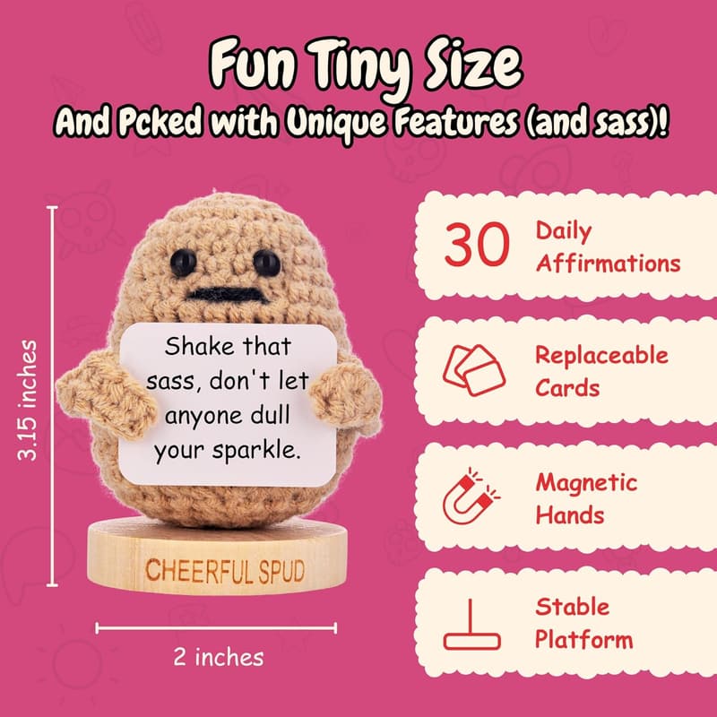 Empowering Potato Crochet Doll with 30 Affirmation Cards for Women