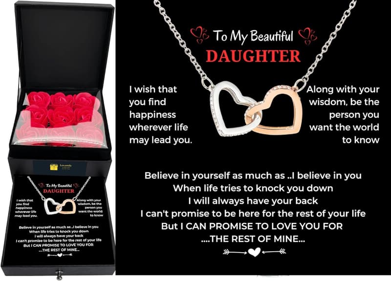 Daughter Necklace Gift - Interlock Heart Pendant in Rose Box