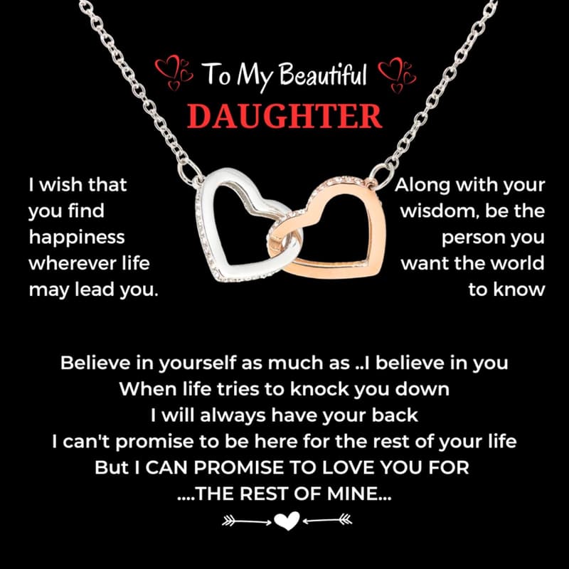 Daughter Necklace Gift - Interlock Heart Pendant in Rose Box