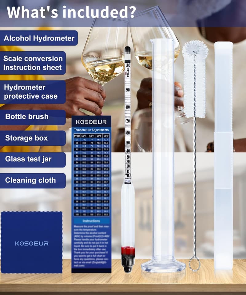 Alcohol Hydrometer Tester Kit for Distilling & Proofing