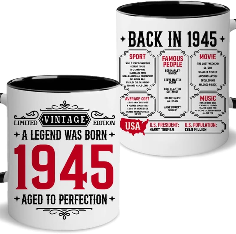 80th Birthday Vintage 1945 Coffee Mug - 11oz Gift for Men